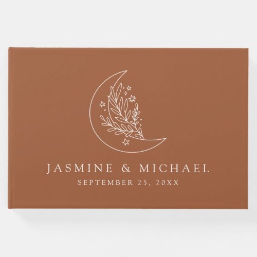 Elegant Moon and Stars Terracotta Photo Wedding Guest Book