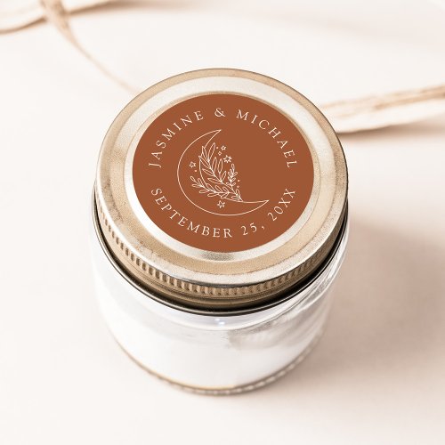 Elegant Moon and Stars Terracotta Wedding Favor Classic Round Sticker