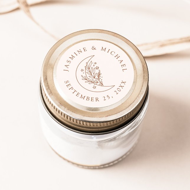 Elegant Moon and Stars Terracotta Wedding Favor Classic Round Sticker (Creator Uploaded)