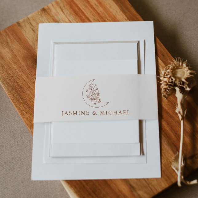 Elegant Moon and Stars Terracotta Wedding Invitation Belly Band (Creator Uploaded)