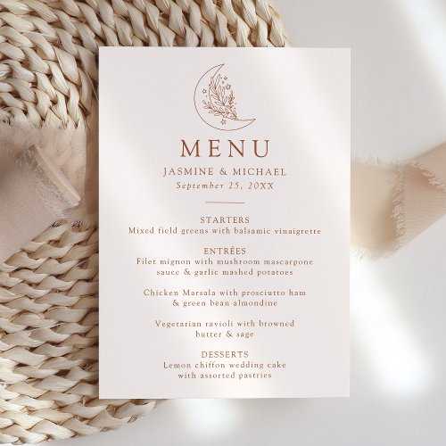 Elegant Moon and Stars Terracotta Wedding Menu