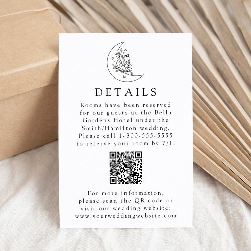 Elegant Moon and Stars Wedding Details QR Code Enclosure Card