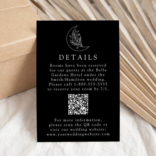 Elegant Moon Black Wedding Details QR Code Enclosure Card