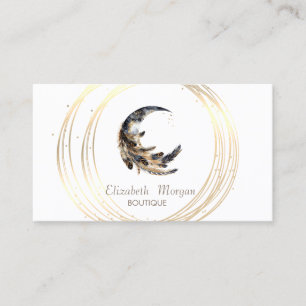 Elegant Moon Feather Gold Circles Lotus Business Card