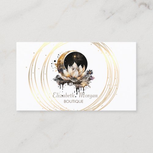 Elegant Moon Gold Circles Lotus Business Card