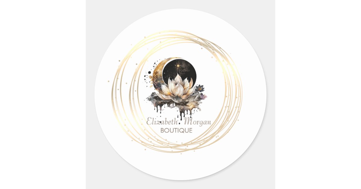 Elegant Moon Gold Circles Lotus Classic Round Sticker | Zazzle