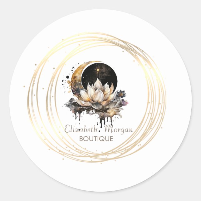 Elegant Moon Gold Circles Lotus Classic Round Sticker (Front)