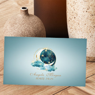 Elegant Moon Gold Stars Blue Business Card