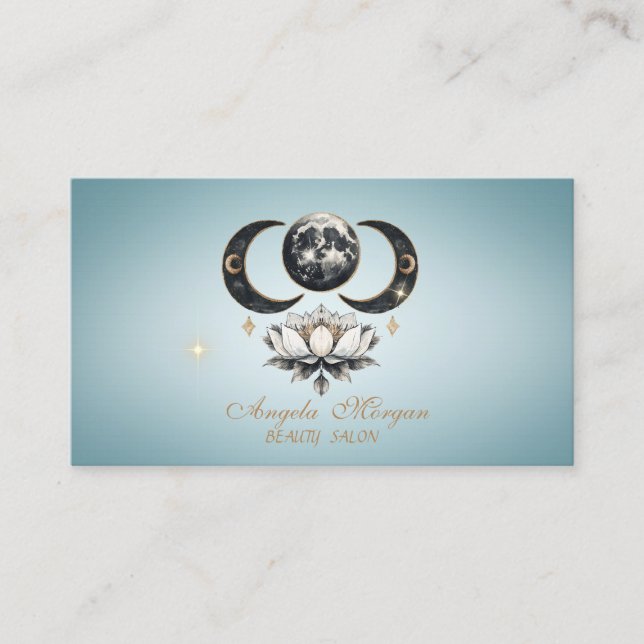 Elegant Moon Lotus Blue Business Card (Front)