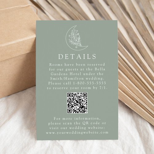Elegant Moon Sage Green Wedding Details QR Code Enclosure Card
