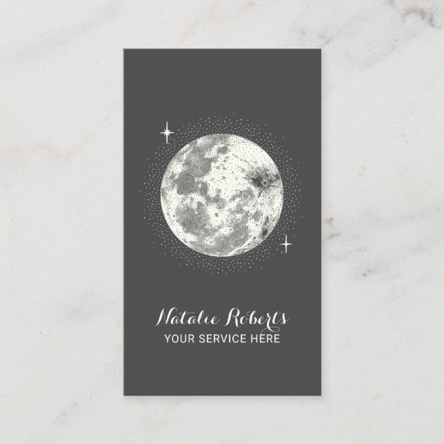 Elegant Moon & Stars Dark Gray Spa & Salon Business Card (Front)
