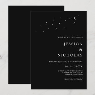 Elegant Moon & Stars Minimal Black Wedding  Invitation