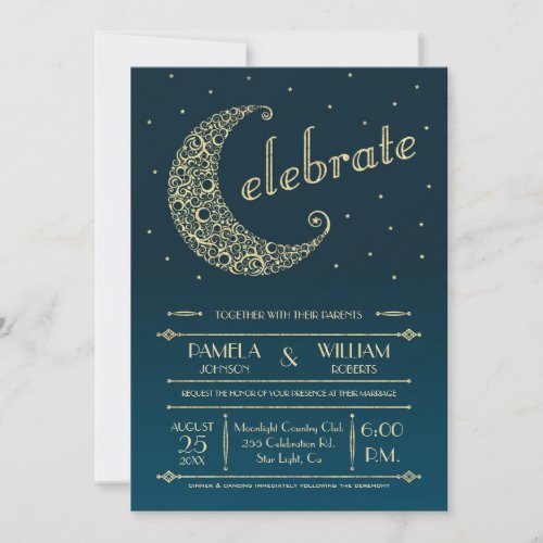 Elegant Moon Wedding Invitation 5" X 7" Invitation Card