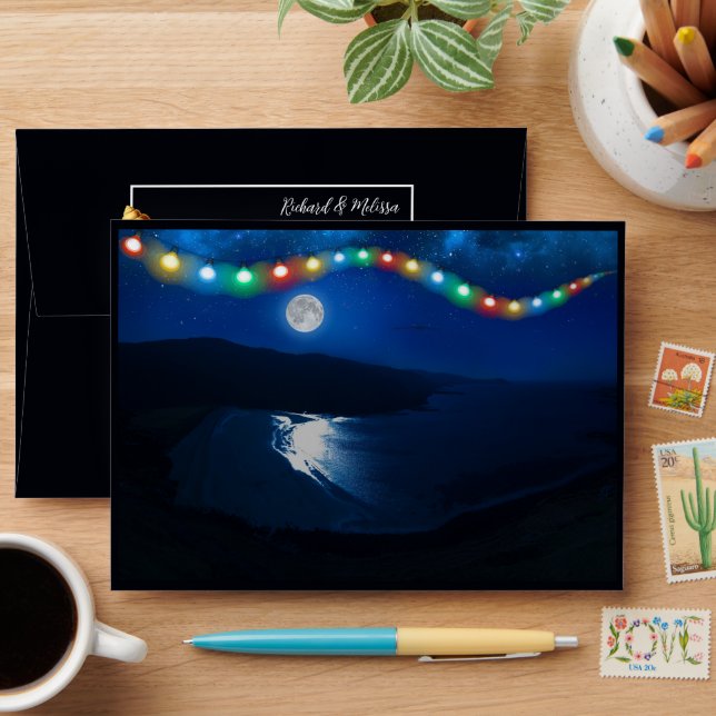 Elegant Moonlit Beach Wedding Envelope (Desk)