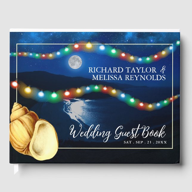 Elegant Moonlit Beach Wedding Guest Book (Front)