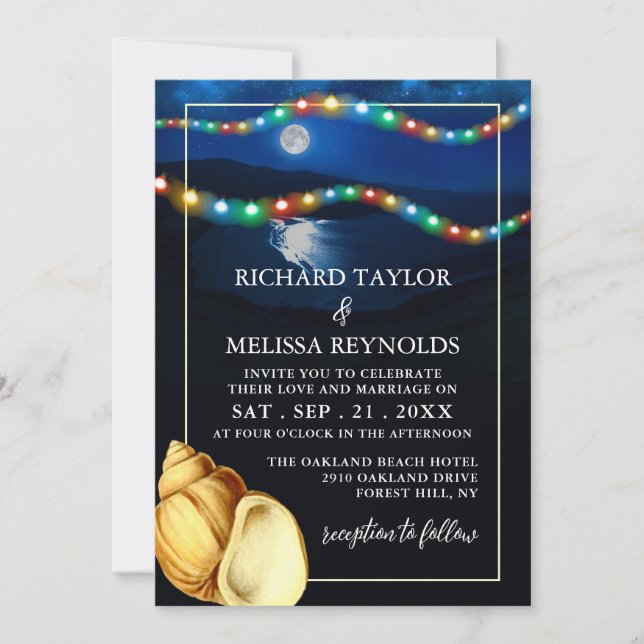 Elegant Moonlit Beach Wedding Invitation (Front)
