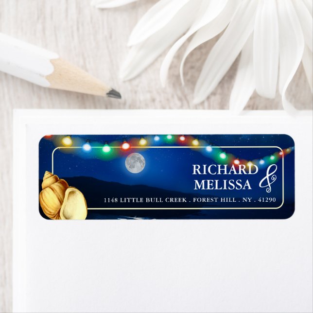 Elegant Moonlit Beach Wedding Label (Insitu)