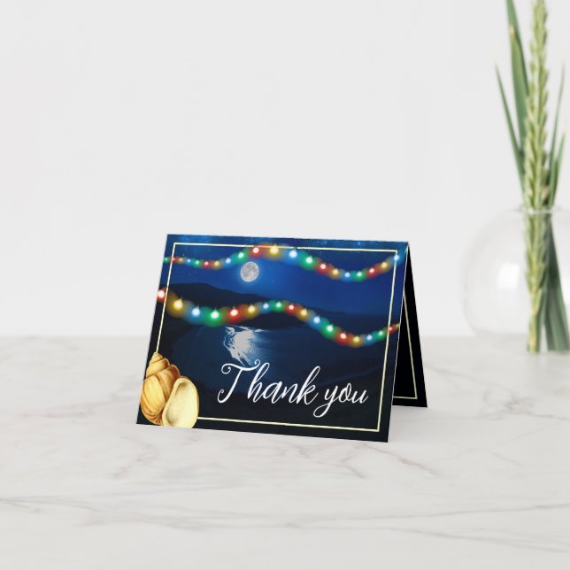 Elegant Moonlit Beach Wedding Letterpress Thank You Card (Front)