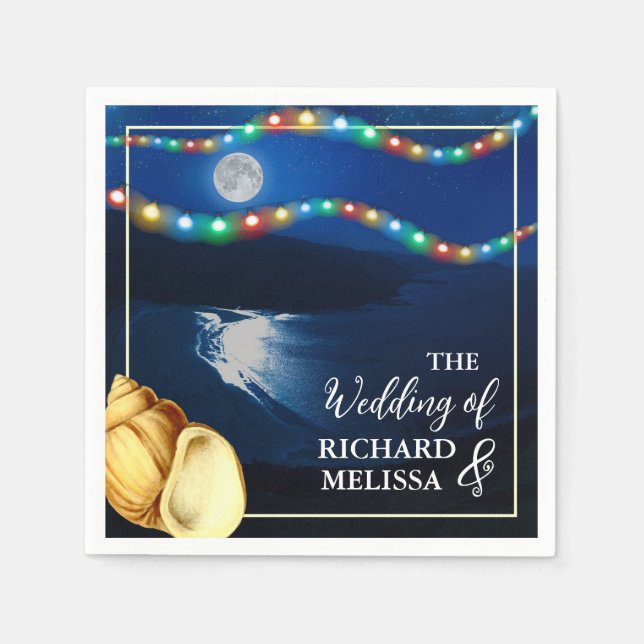 Elegant Moonlit Beach Wedding Napkins (Front)