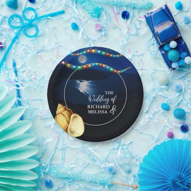 Elegant Moonlit Beach Wedding Paper Plates (Party)