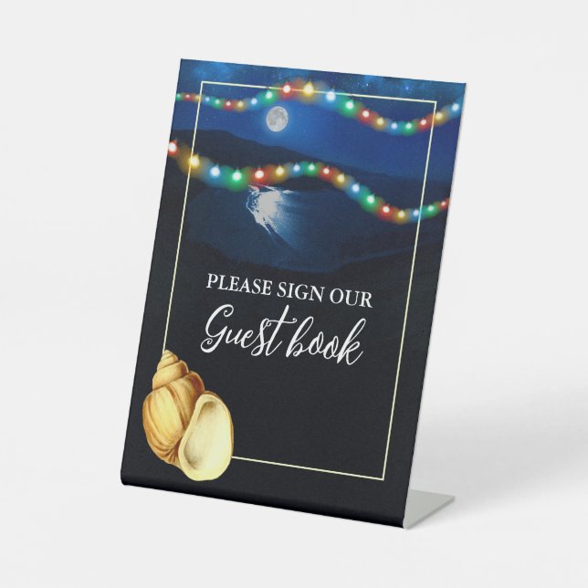 Elegant Moonlit Beach Wedding Pedestal Sign (Front)
