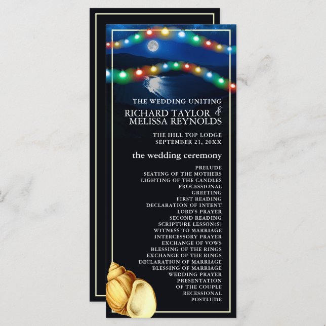 Elegant Moonlit Beach Wedding Program (Front/Back)
