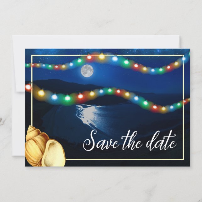 Elegant Moonlit Beach Wedding Save The Date (Front)