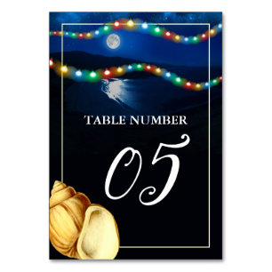 Elegant Moonlit Beach Wedding Table Number