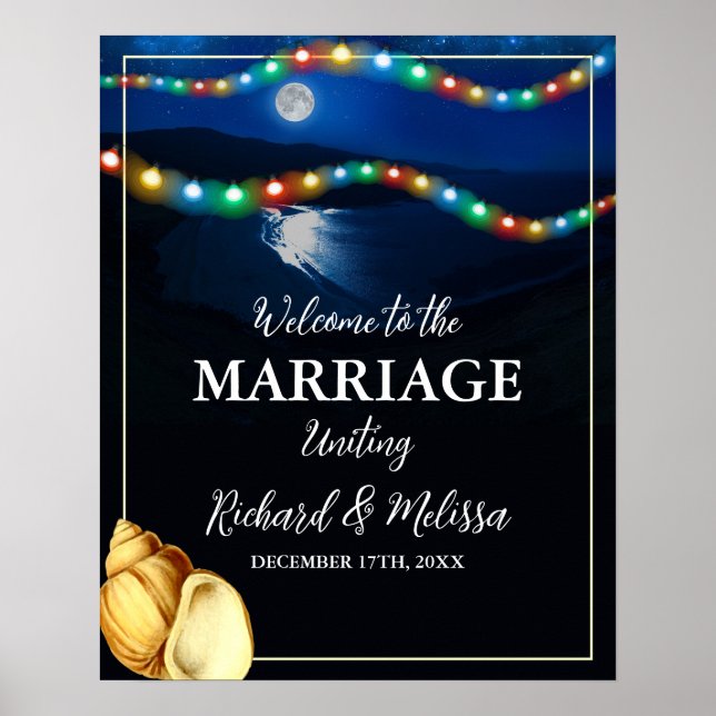 Elegant Moonlit Beach Wedding Welcome Poster (Front)