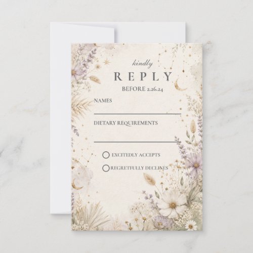 Elegant Moonlit Boho Celestial Wedding RSVP Card