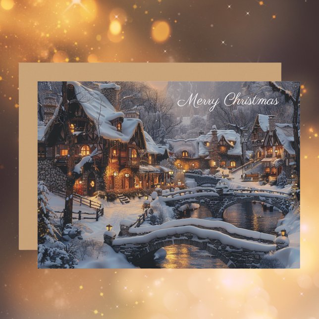 Elegant Moonlit Winter Village Merry Christmas Holiday Card (Creator Uploaded)