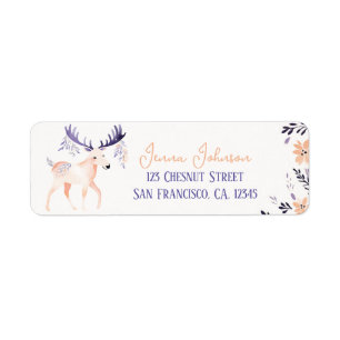Elegant Moose Boho Peach Lavender Floral Design -  Label