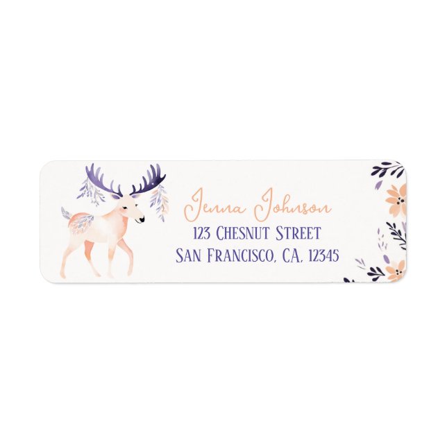 Elegant Moose Boho Peach Lavender Floral Design -  Label (Front)