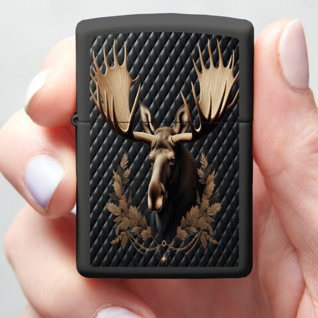 Elegant Moose Leather Art with Gold Zippo Lighter (In Hand)
