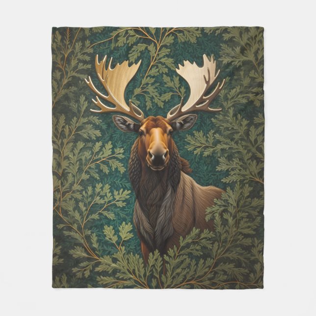 Elegant Moose William Morris Inspired Fleece Blanket (Front)
