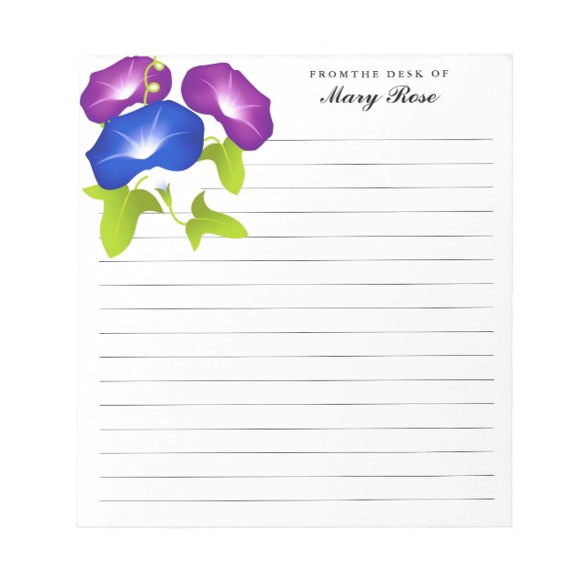 Elegant Morning Glory Flowers Personalized Notepad (Front)