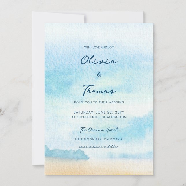 Elegant Morning Ocean Mist Seafront Beach Wedding Invitation (Front)