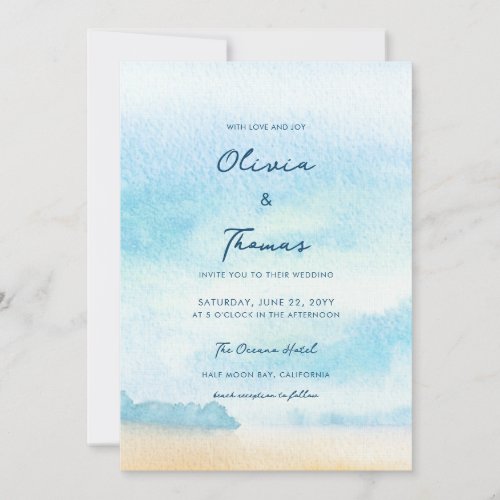 Elegant Morning Ocean Mist Seafront Beach Wedding Invitation