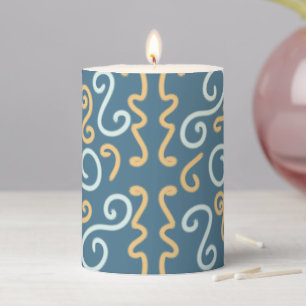Elegant Moroccan Teal Amber Spiral Pattern Pillar Candle