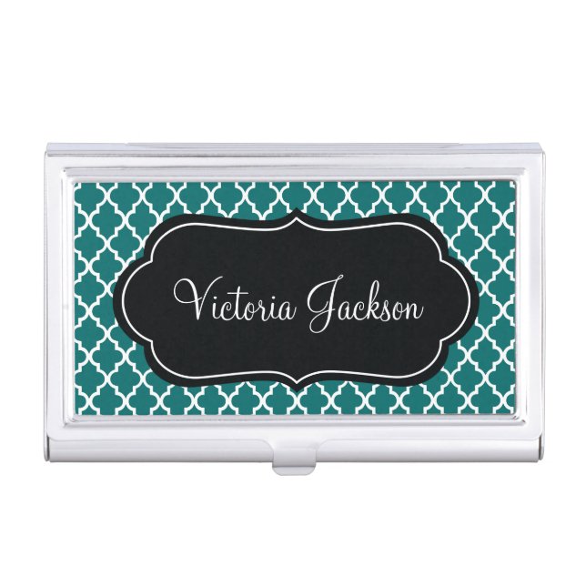 Elegant Moroccan Tile Pattern Business Card Holder (Front)