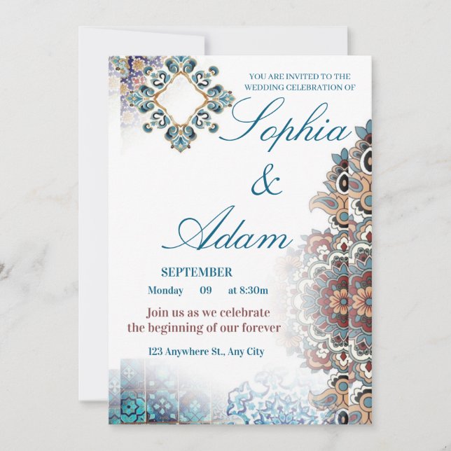 Elegant Moroccan Tile Wedding Invitation (Front)
