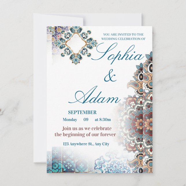 Elegant Moroccan Tile Wedding Invitation (Front)