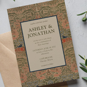 Elegant Morris Peacock & Dragon Pattern Wedding Invitation