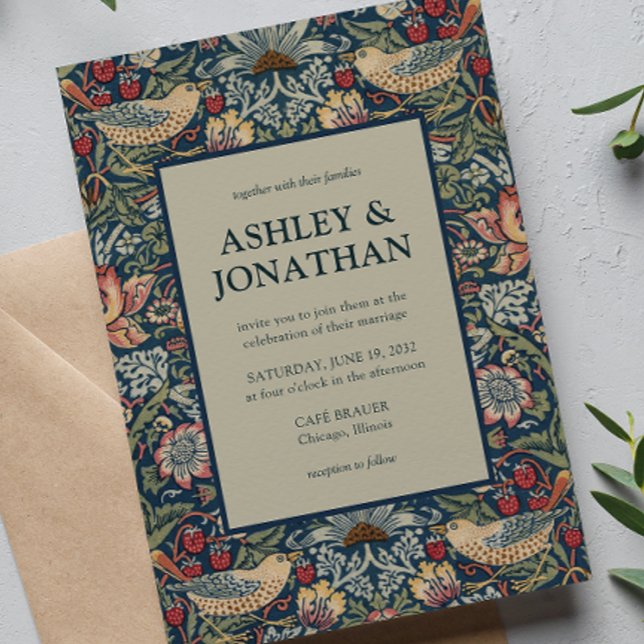 Elegant Morris Strawberry Theif Pattern Wedding Invitation (Creator Uploaded)