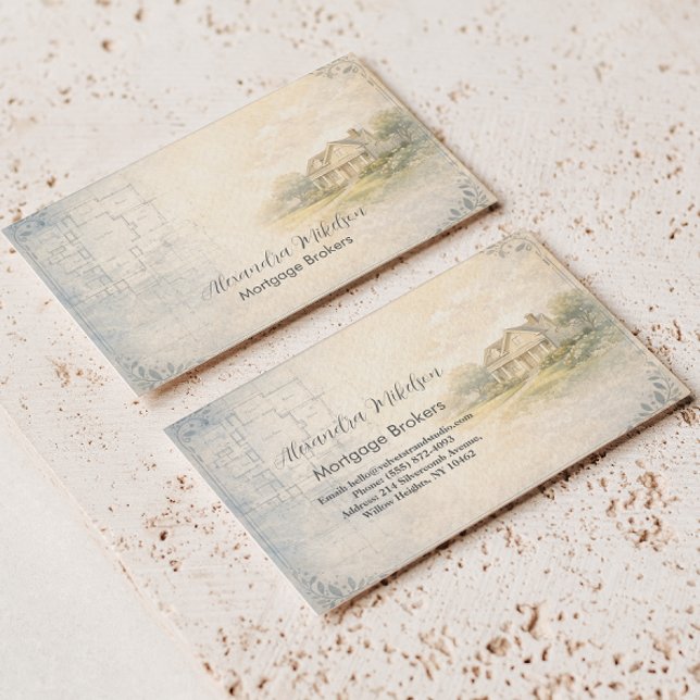 Elegant Mortgage Broker Home Blueprint Branding Business Card (Creator Uploaded)