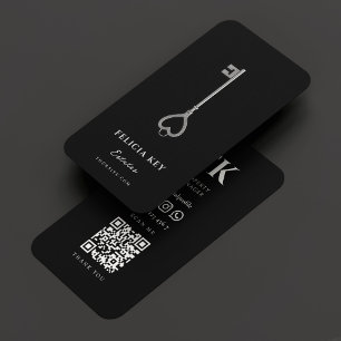 Elegant Mortgage Broker Realtor Black Silver Key Business Card