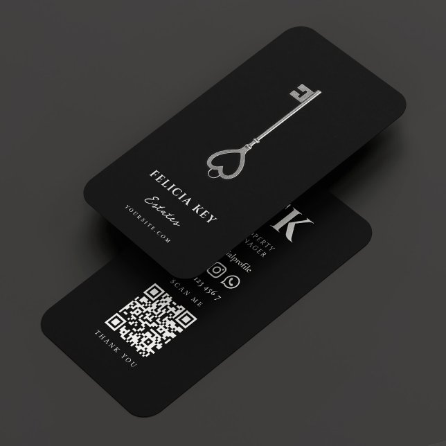 Elegant Mortgage Broker Realtor Black Silver Key Business Card (Elegant Mortgage Broker Realtor Black Silver Key Business Card
)