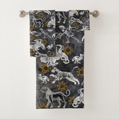 Elegant Mosaic Black White Gold Tiger Lion Eagle Bath Towel Set