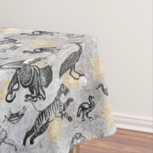 Elegant Mosaic Black White Gold Tiger Lion Eagle Tablecloth