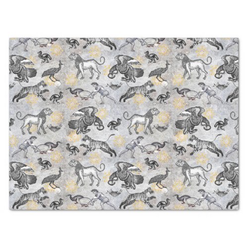 Elegant Mosaic Black White Gold Tiger Lion Eagle Tissue Paper